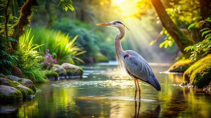 Naklejka premium Heron in Stream - Scenic Landscape Photography