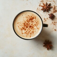 Creamy chai latte in a cup. Featuring spices and foam