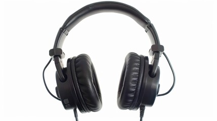 Fototapeta premium Black headphones on white background. (1)