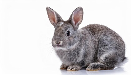 Obraz premium Gray rabbit is sitting on a white background