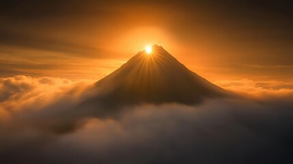Mysterious Mountain Silhouette in Heavy Mist