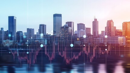 Fototapeta premium Urban Skyline with Financial Data Overlay