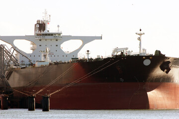 A large empty oil tanker in the port of Rotterdam, The Netherlands