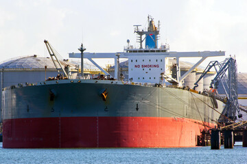 A large empty oil tanker in the port of Rotterdam, The Netherlands