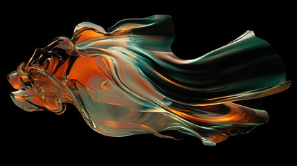 Obraz premium Abstract 3D Flowing Liquid-Like Wave Textures in Orange, Green, and Copper Gradient background wallpaper