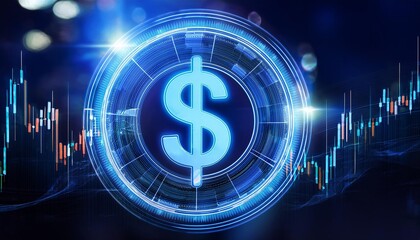Obraz premium Dollar sign is shown in a blue circle
