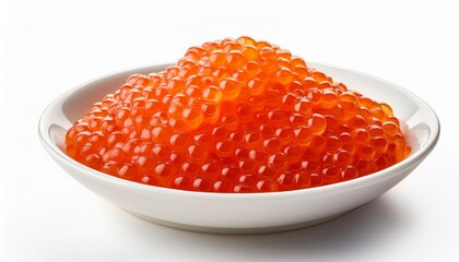 White plate with salmon roe or red caviar