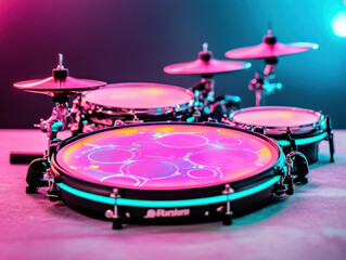 Obraz premium Electronic drum set with glowing pads in vibrant lighting