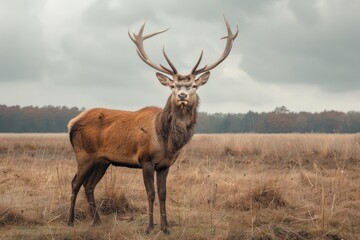 Obraz premium Majestic stag in autumnal field.