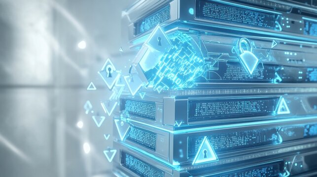 Secure data storage technology visualized with digital locks and encrypted servers, enhancing cybersecurity and safeguarding sensitive information effectively.