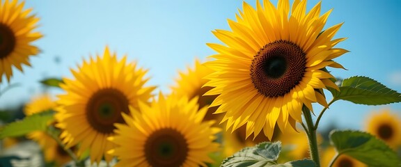 Obraz premium Sunflowers in a Vibrant Field: A Cheerful Summer Impression