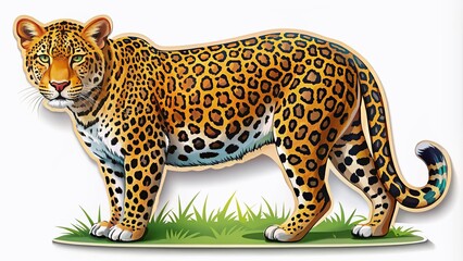 Obraz premium Modern Leopard Cartoon Sticker - Documentary Wildlife Art