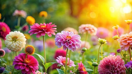 Fototapeta premium Blooming Flowers in a Garden, natural beauty, calming colors