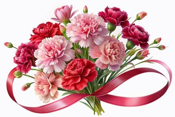 Obraz premium Mother's Day Carnations & Ribbon Panoramic Illustration