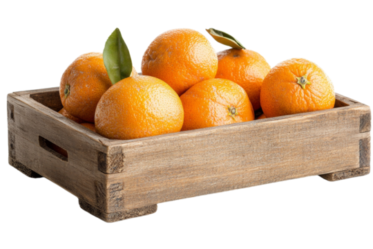 A wooden crate filled with oranges