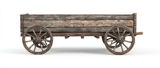 Fototapeta premium Rustic wooden wagon with spoked wheels on white background.