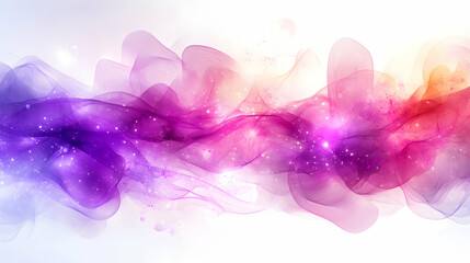 Abstract design of vibrant purple clusters over a soft white background with glowing nebula effects and celestial light patterns