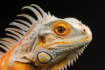 Fototapeta premium A close-up of an iguana head with its spines highlighted, capturing its alert and regal expression