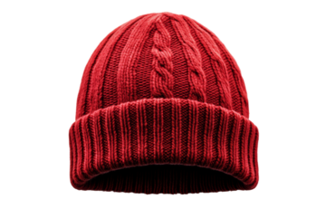 A red knit hat with a red band