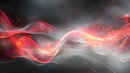 Obraz premium Abstract radiant crimson waves flowing over a soft gray background with glowing nebula patterns and dynamic starlight accents
