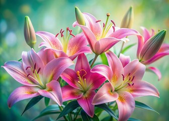 Pink Lily Flowers Watercolor Hand Drawn Candid Photo,  Floral Art,  Soft Focus