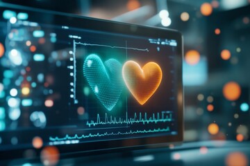 A dramatic image of a heartbeat monitor in a dimly lit hospital room, with the green line pulsing on the screen