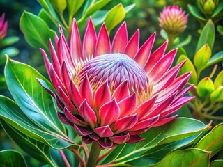 Pink Protea Flower, Watercolor Illustration, Candid Photography, Botanical Art