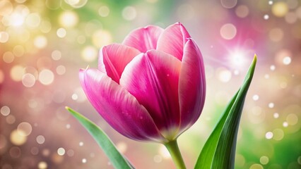 Obraz premium Pink Tulip Flower Flat Illustration Bokeh Effect