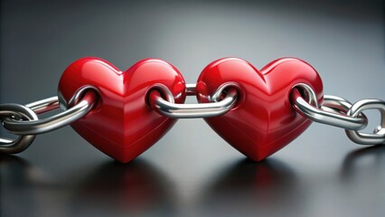 Obraz premium Two Red Hearts Connected Through a Chain , heart connection, symbol, heart connection, symbol
