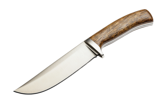 A knife with a wooden handle and a silver blade