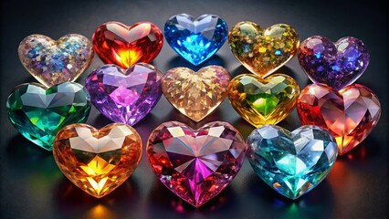 Fototapeta premium Realistic Heart Gemstones Mobile Game Jewelry Collection