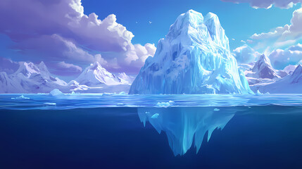 Beautiful iceberg in the ocean with a view under water. global warming concept. Glaciered. Illustration