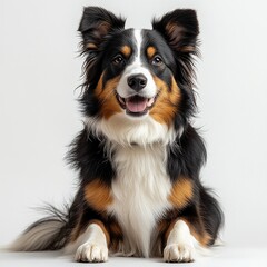 Fototapeta premium Happy tri-colored border collie with fluffy fur and perky ears