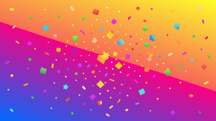 Colorful glitter and confetti on a bright gradient background. 