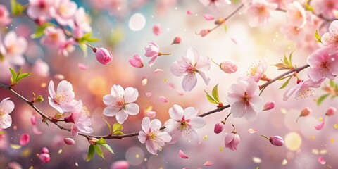 Fototapeta premium Romantic Floral Confetti: Cherry Blossom, Peach, Sakura, Apple Bloom Panoramic