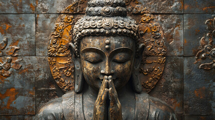 Intricate Buddha Sculpture in Artistic Background Symbolizing Wisdom and Meditation : Generative AI