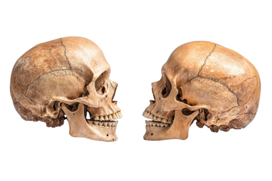 Two skulls are shown side by side, one of which is smiling