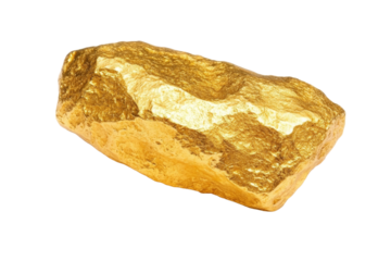 A large gold rock sits on a white background
