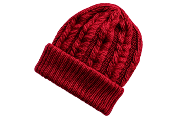 A red knit hat with a red band