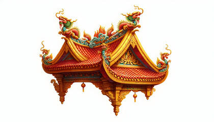 Fototapeta premium Chinese new year A detailed side view of a temple roof, featuring vibrant red tiles and yellow curved edges with smal2
