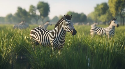 Serene Zebra in African Savanna at Dawn