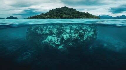 Aerial View of Underwater Island Landscape