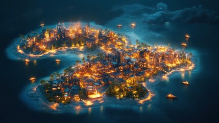 Urbanized Island with Futuristic Aerial Perspective