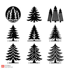 Obraz premium Set of Pine Tree Vector Illustrations for Christmas and Nature Designs