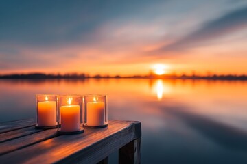 A peaceful evening at the IJsselmeer, with wooden piers extending into the water and lanterns...