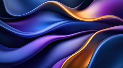 Fototapeta premium Abstract 3D Flowing Liquid-Like Wave Textures in Purple, Blue, and Gold Gradient illustration background wallpaper
