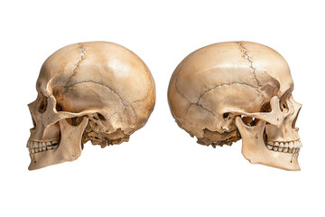 Naklejka premium Two skulls are shown side by side, one of which is missing its nose