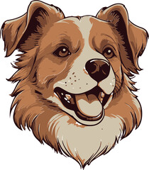Illustrated Portrait of a Happy Dog Warm Brown and White Fur