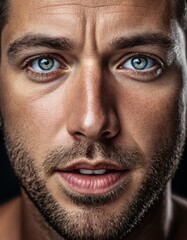 Obraz premium Close-up portrait of a man with intense blue eyes and facial expressions