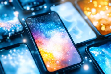 A tech infographic comparing different smartphone models, with specs, pros, and cons listed in an organized grid